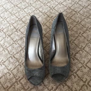 3in Open Toed Silver glitter Heels